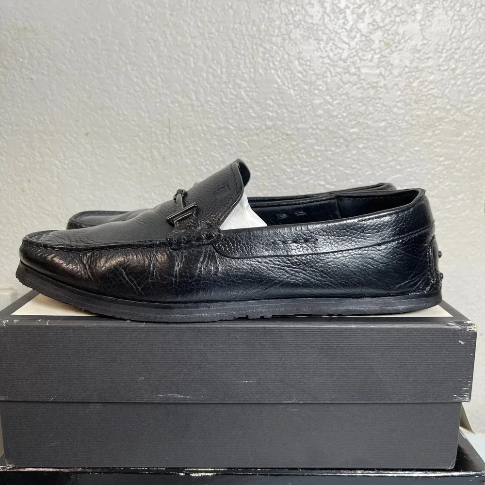 TODS Men's Black Leather Gancini Buckle Loafers Casual Shoes‎ Vibram Size 10 D